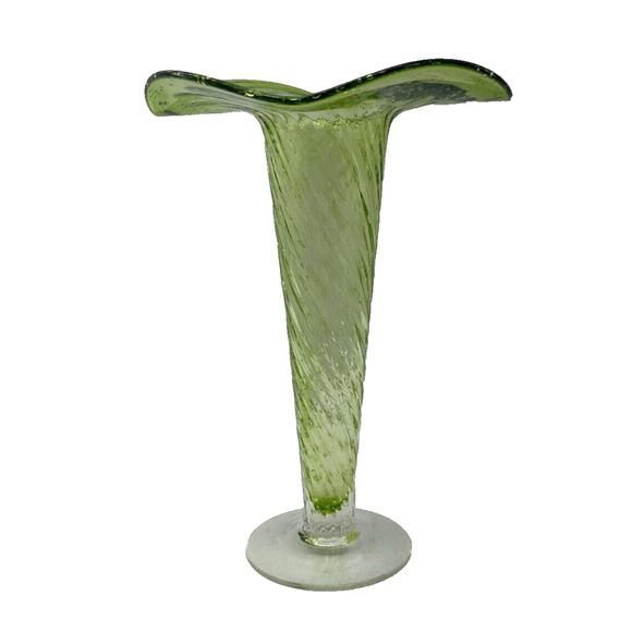 Spiral Ribbed Transparent Green Glass Vase with Circular Flat Base 10 1/2" Tall - Picture 5 of 9